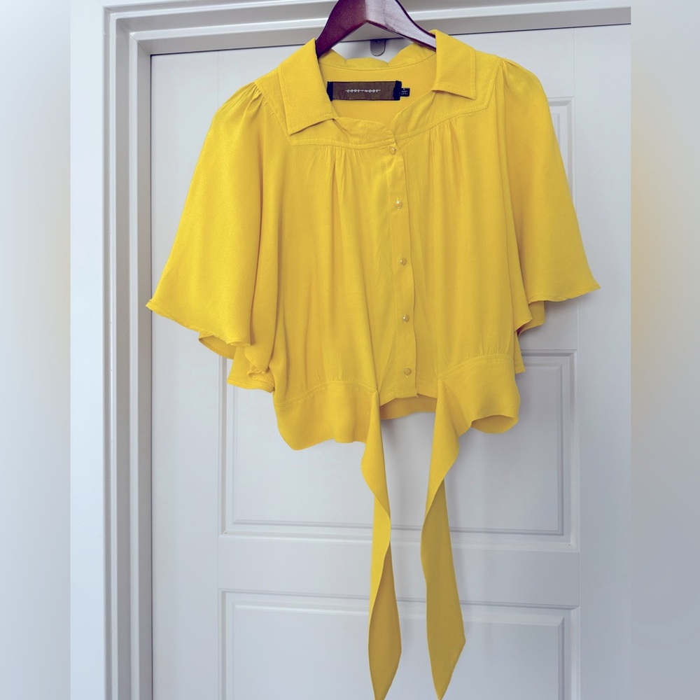 Yellow Batwing Blouse with Waist Tie (Size Small)